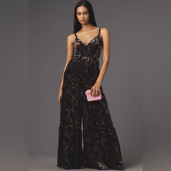 Hutch Pants - Hutch Tiered Velvet Floral Jumpsuit